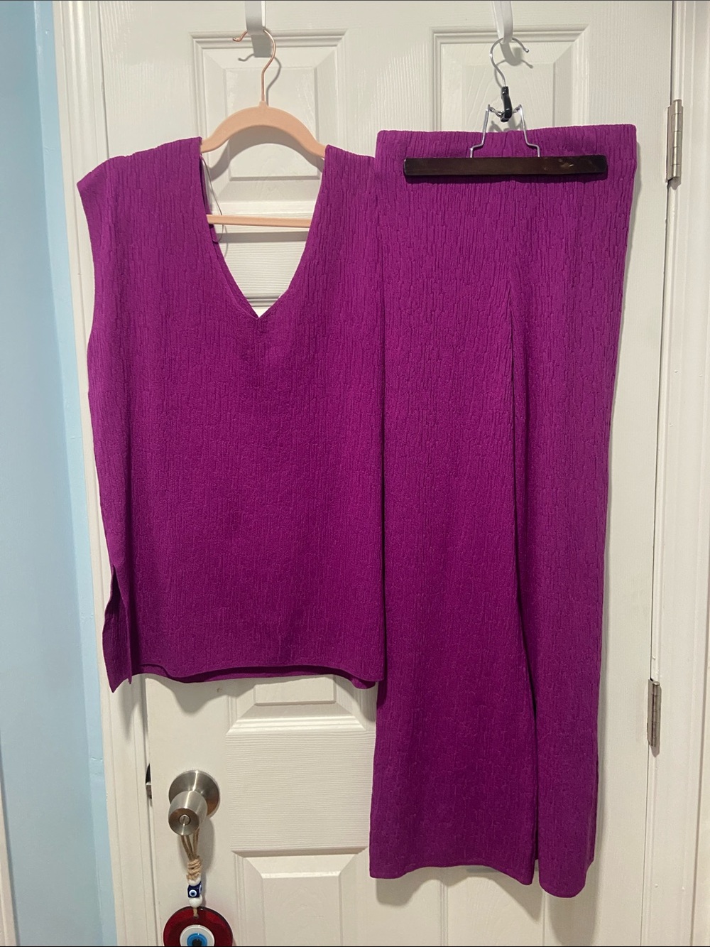 Zara Purple V-Neck Knit Tank with Wide-Leg Pants